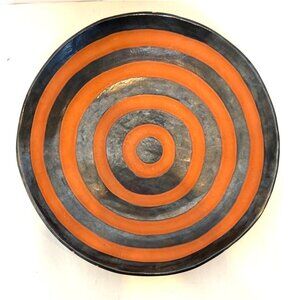 Metallic Orange Black Glazed Terracotta Ring Bowl Platter Artist Signed Tallinn